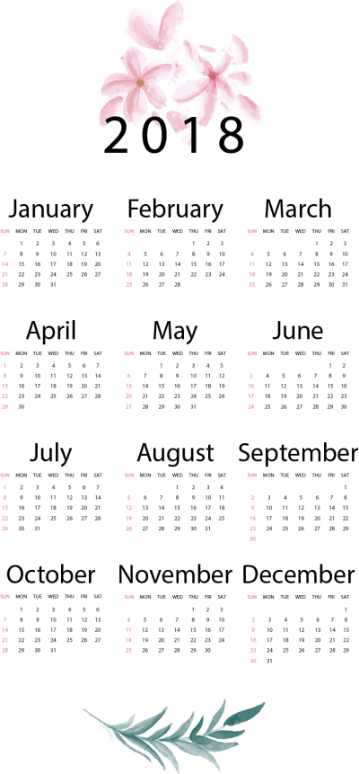 2018 Calendar Png - Bullet Journal Yearly Calendar 2018 Printable (400x861), Png Download