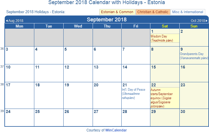 Print Friendly September 2018 Estonia Calendar For - Family Day 2019 Canada (720x463), Png Download