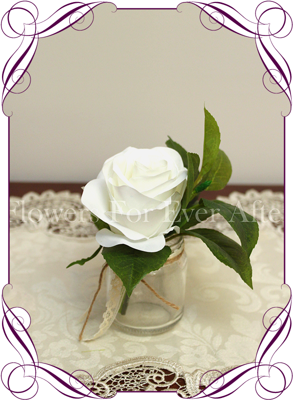 White Rose & Foliage Small Table Decoration Flowers - Red Rose Cake Decorations (608x822), Png Download