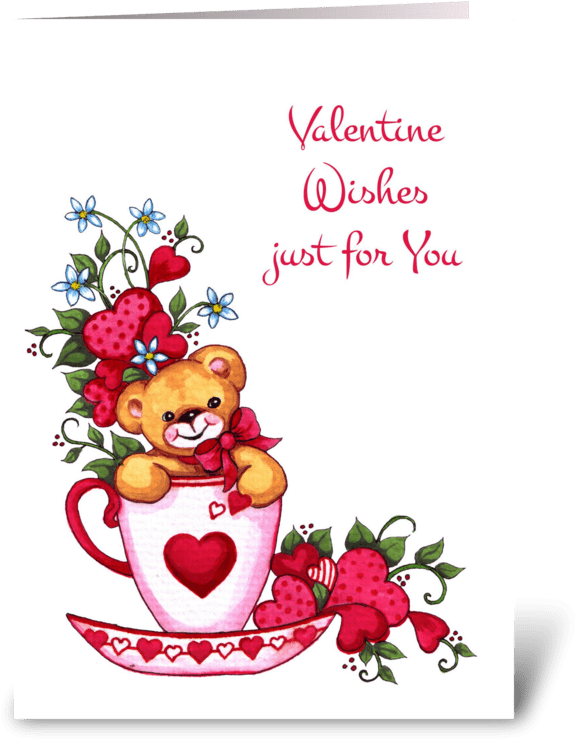 Teddy Bear, Tea Cup Valentine's Day Card Greeting Card - Happy Valentines Day My Friend (700x792), Png Download