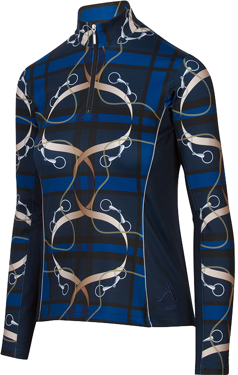 Arista Plaid & Leathers Quarter Zip In Navy - Long-sleeved T-shirt (750x750), Png Download