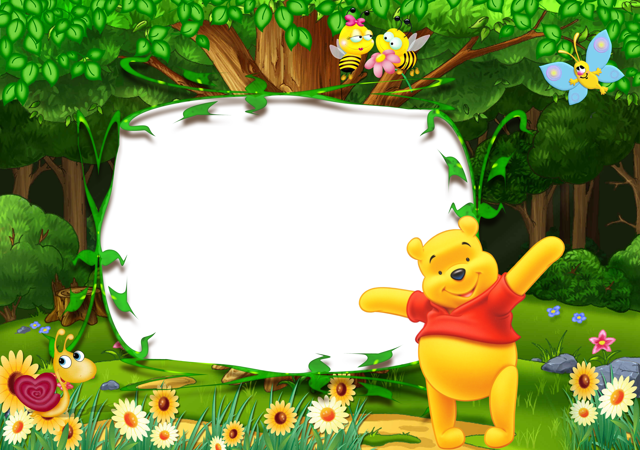 Winnie The Pooh Kids Transparent Photo Frame - Winnie The Pooh Frame (2551x1795), Png Download