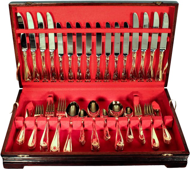 73 Piece Table Classic Gold Cutlery Set In Canteen - Spoon (1024x683), Png Download