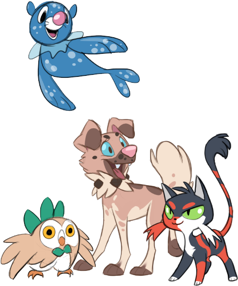 Sun And Moon Starters - Cartoon (538x645), Png Download