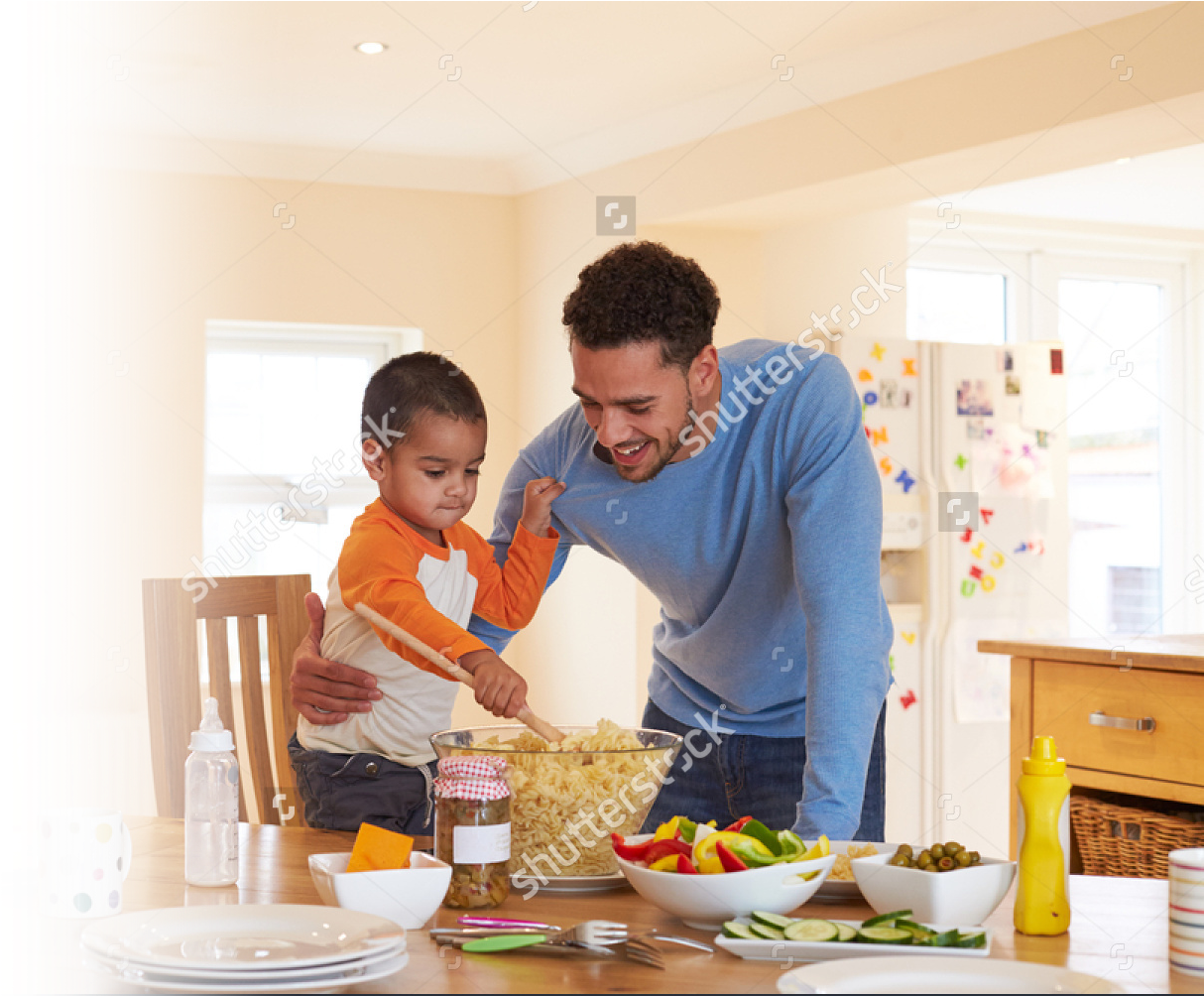 Stock Photo Father And Son Making Pasta Salad In Kitchen - Cor De Tinta Pessego Suave (1220x1003), Png Download