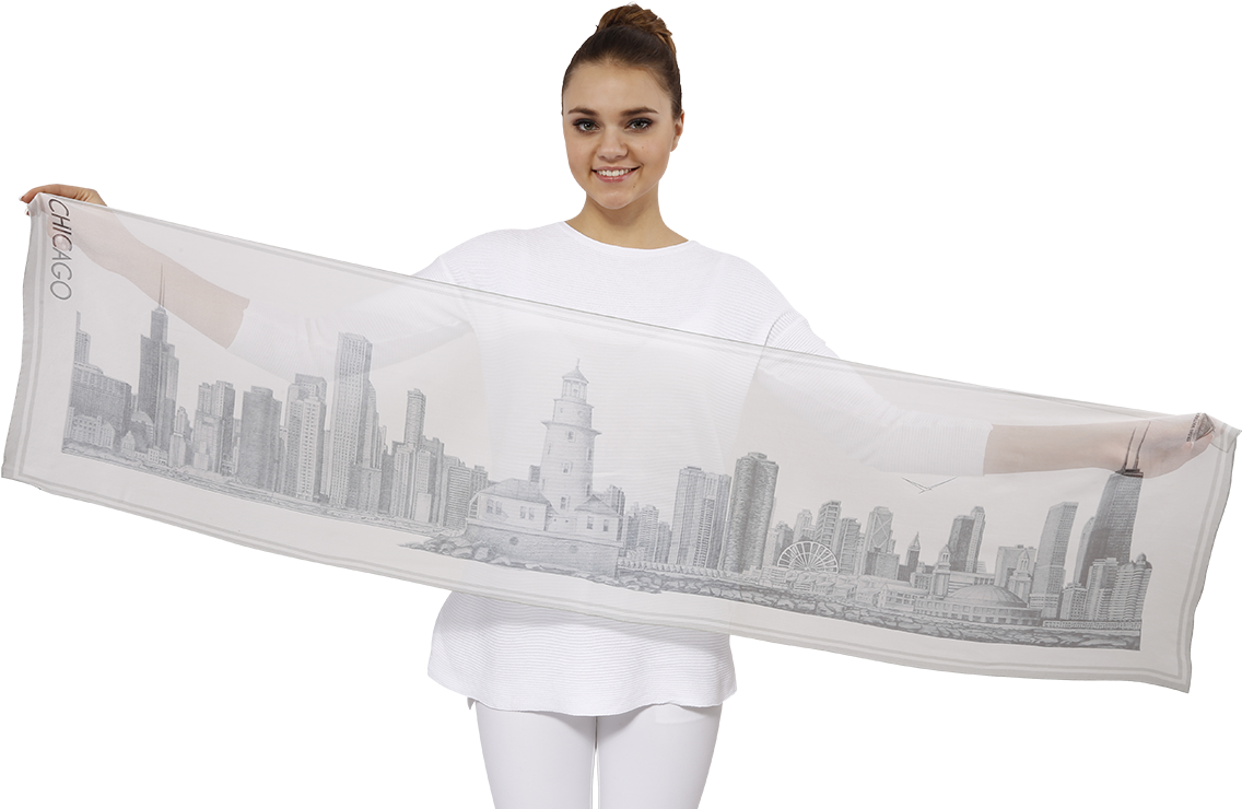 Chicago Collection Pencil Illustration Silk Georgette - Bust (1200x900), Png Download