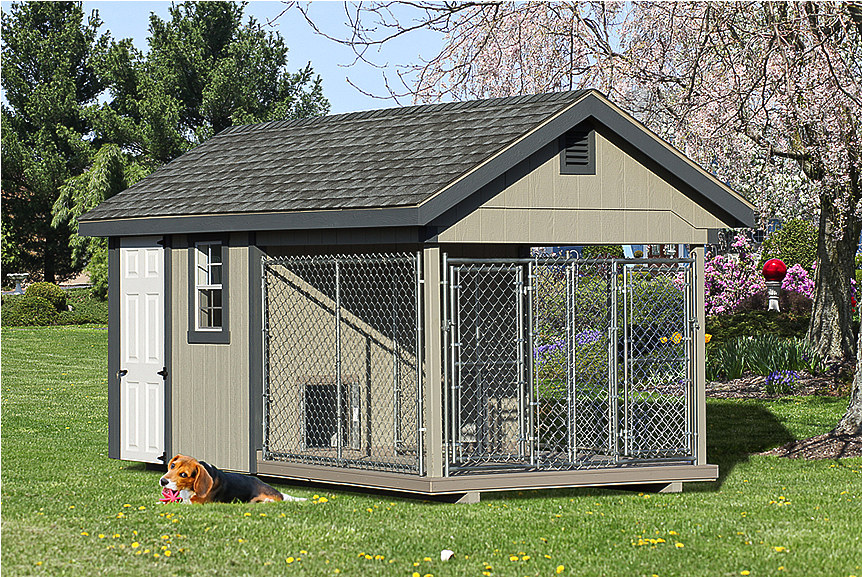 Elite 2 Box Kennel With Painted Wood Siding - Dog Kennel With Indoor Area (1073x576), Png Download