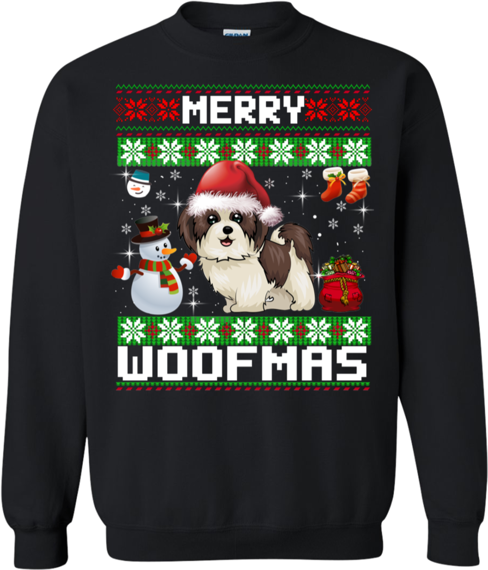 Shih Tzu Merry Woofmas Christmas Sweatshirt Sweatshirt - Presents To Get For Lesbians (1155x1155), Png Download