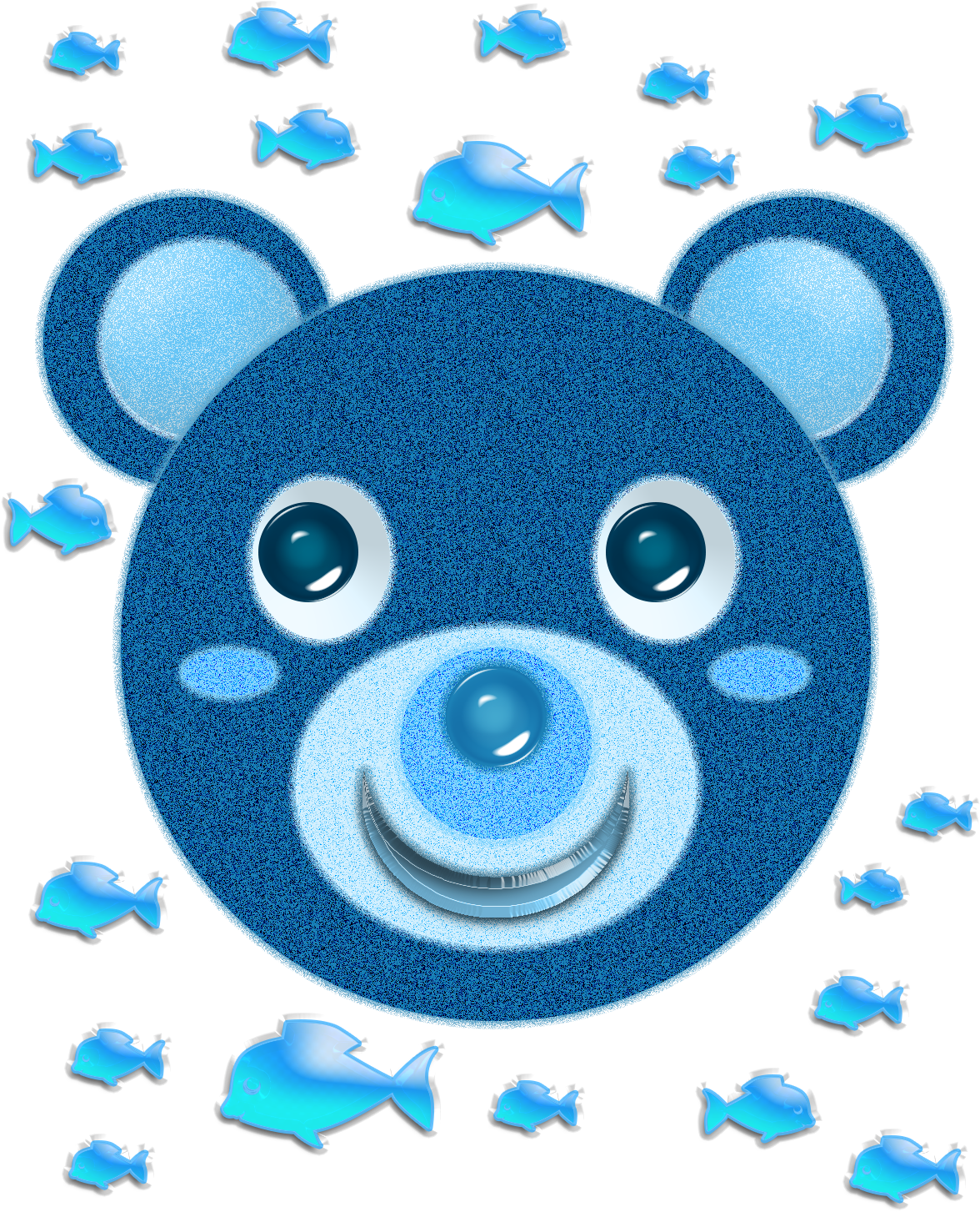 Blue Bear Face And Fish - Cartoon (1200x1500), Png Download
