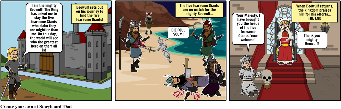 Beowulf Vs The Five Mighty Giants - Cartoon (1164x385), Png Download