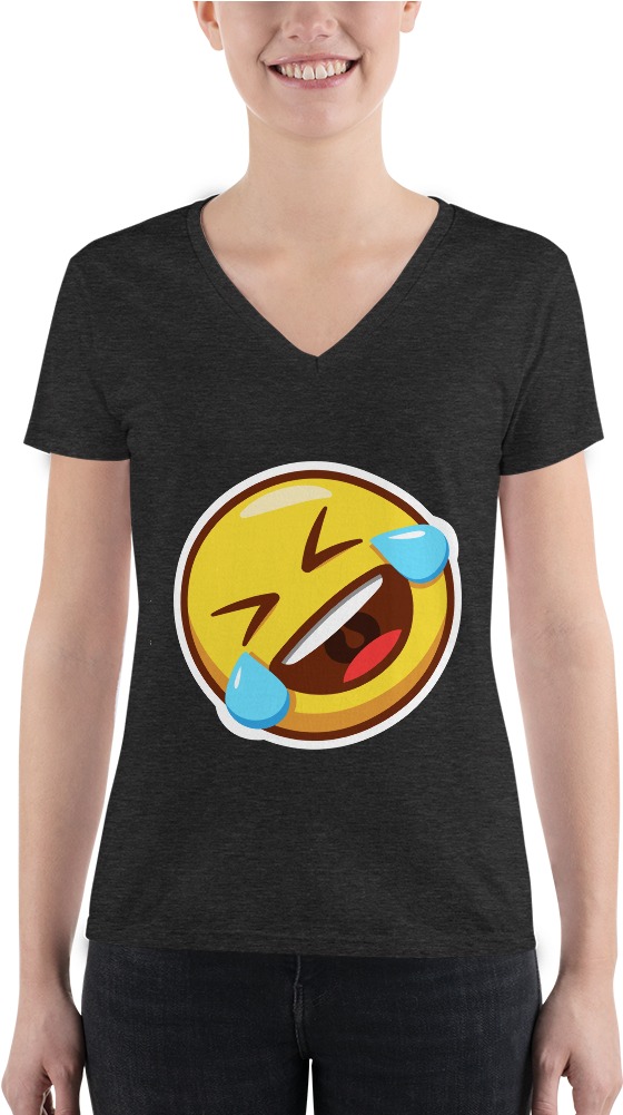 Laughing Emoji Women's Fashion Deep V-neck Tee - T-shirt (1000x1000), Png Download