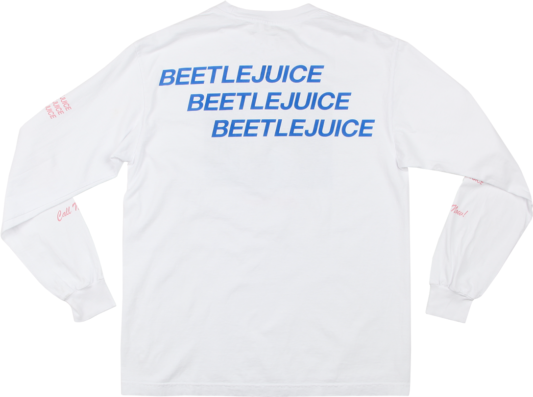 Beetlejuice Say It Three Times White Longsleeve Tee - Long-sleeved T-shirt (1200x1200), Png Download