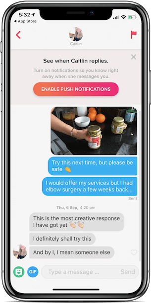 Open A Tinder Conversation And Press 'enable Push Notifications' - Mobile App (700x700), Png Download