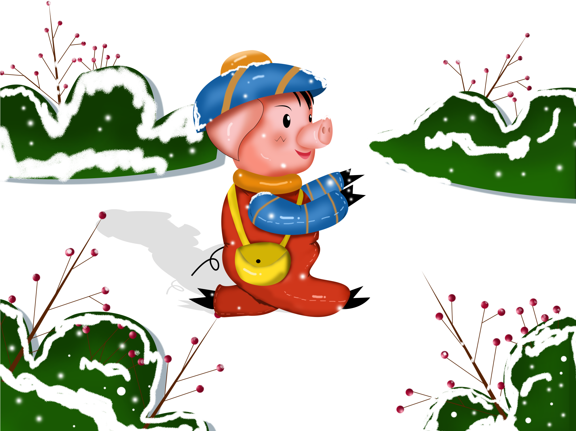 Piglet School Cartoon Design Snow Scene Png And Psd - Illustration (2000x2000), Png Download