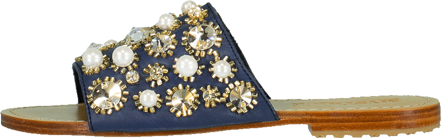 Mystique Pearl Embellished Slide In Navy - Flip-flops (960x1223), Png Download