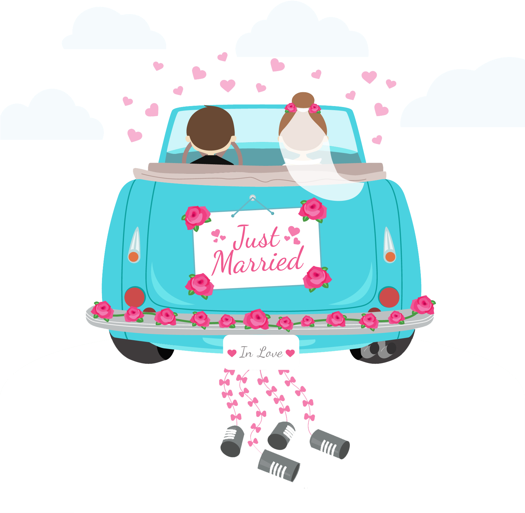 We Are Shift Events - Just Married Wedding Car Vector (1667x1667), Png Download