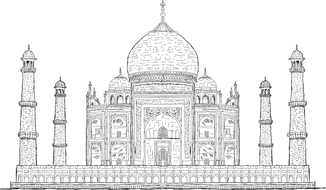 India - Tajmahal Drawing (1066x622), Png Download