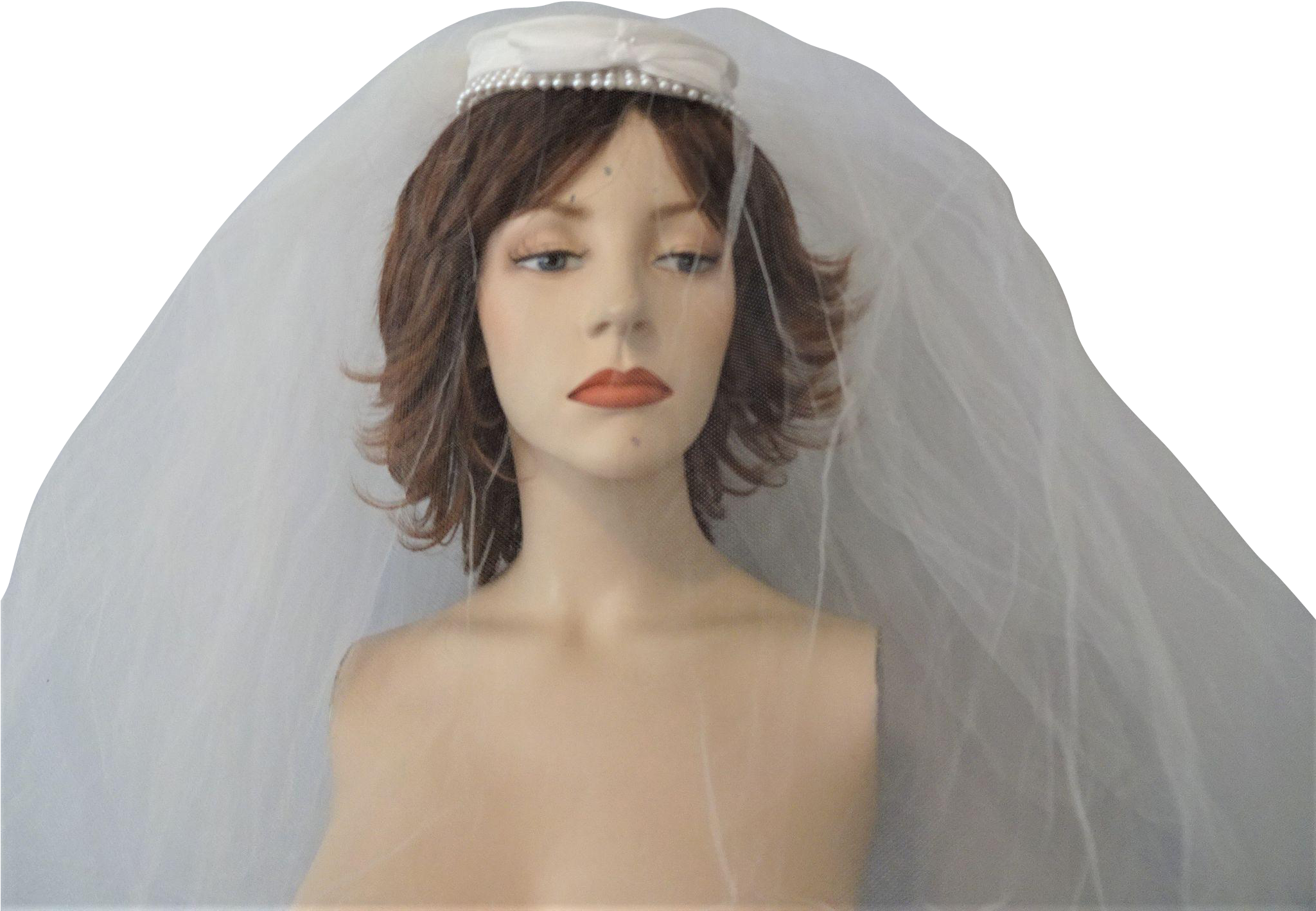 Vintage Wedding Veil Hat 1950s Faux Pearl Bow Satin - Mannequin (2048x2048), Png Download