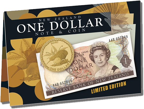 New Zealand One Dollar Note & Coin Set - New Zealand 1 Dollar (600x600), Png Download