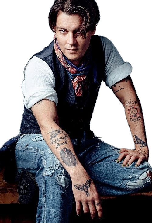 Johnny Depp Leg Tattoo (500x733), Png Download