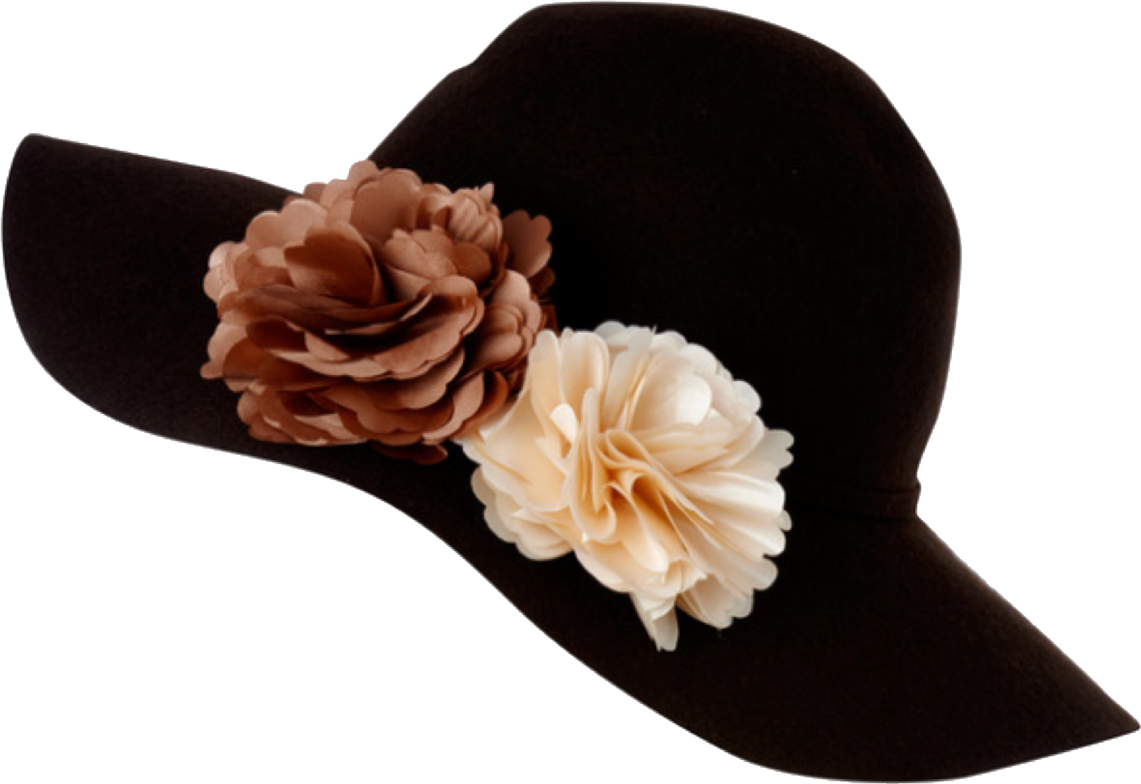 Black Flowers Hat Polyvore Moodboard Filler - Velvet (2048x1287), Png Download