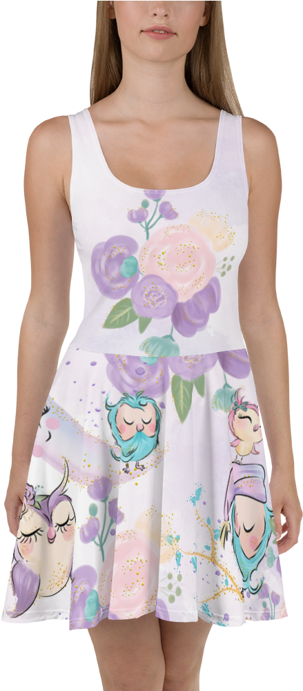 Sweet Dream Cute Owl Family Skater Dress - Dress (1000x1000), Png Download
