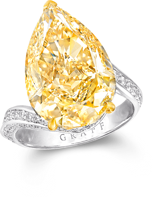 A Graff Pear Shape Yellow Diamond Ring Featuring A - Engagement Ring (2000x2000), Png Download