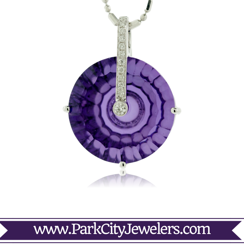 Fancy Cut Round Amethyst And Diamond Pendant - Gold Ring Colour Stone (800x800), Png Download