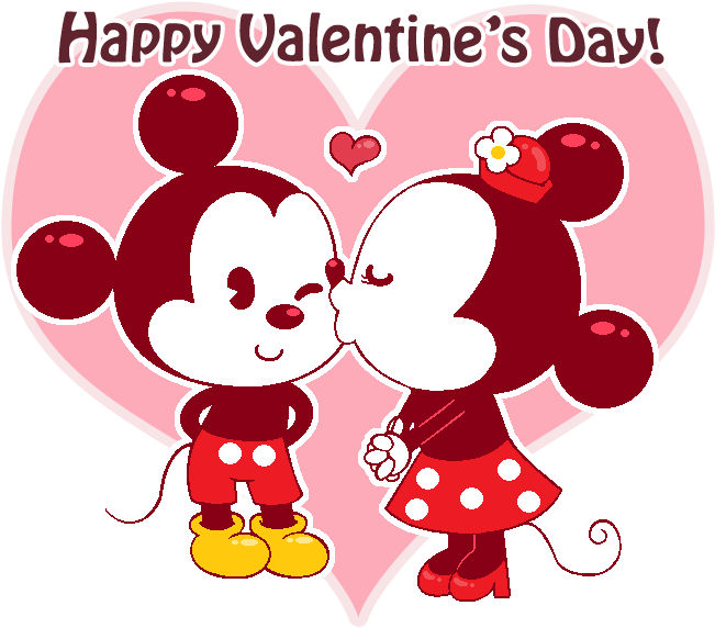 Mickey Mouse Clipart Valentine's Day - Happy Valentines Day Mickey And Minnie (700x600), Png Download
