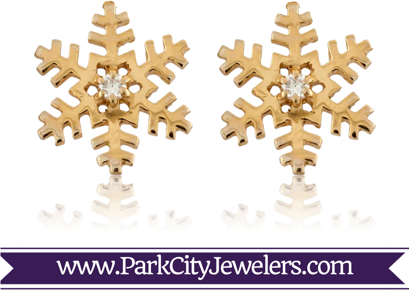 Single Diamond Snowflake Stud Earrings - Gold Ring Colour Stone (800x800), Png Download