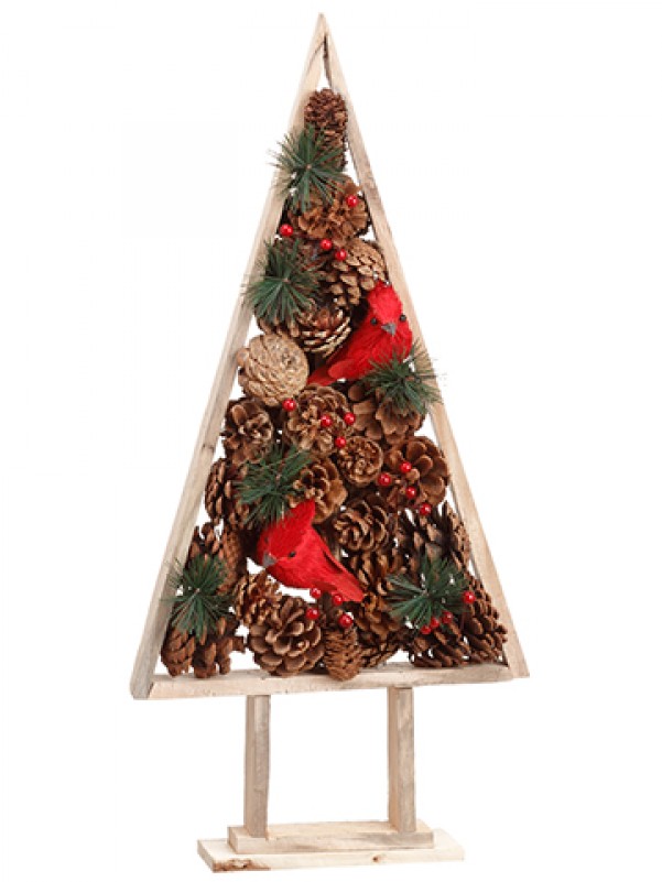 24" Pine Cone And Cardinal Topiary Tree Brown Red - Christmas Tree (800x800), Png Download