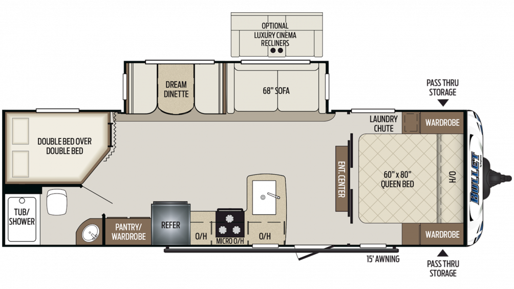 2019 Bullet 273bhs Floor Plan Img - Bullet 308bhs Travel Trailer (1004x565), Png Download