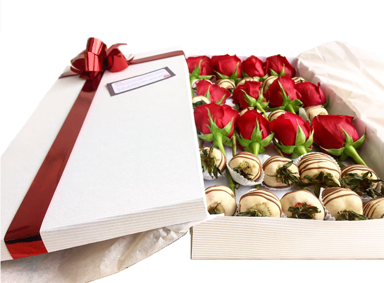 Caja Xl De Rosas Rojas Y Fresas Achocolatadas - Tulip (777x621), Png Download