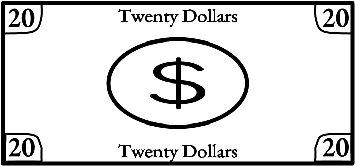 Twenty Dollar Bill, 20, Black And White, Png - Circle (816x1056), Png Download