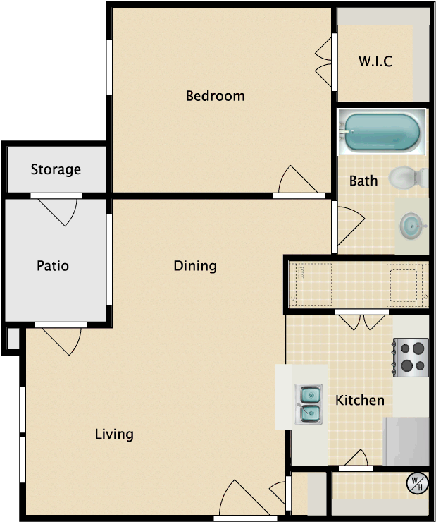 1 Bed 1 Bath - Floor Plan (750x750), Png Download