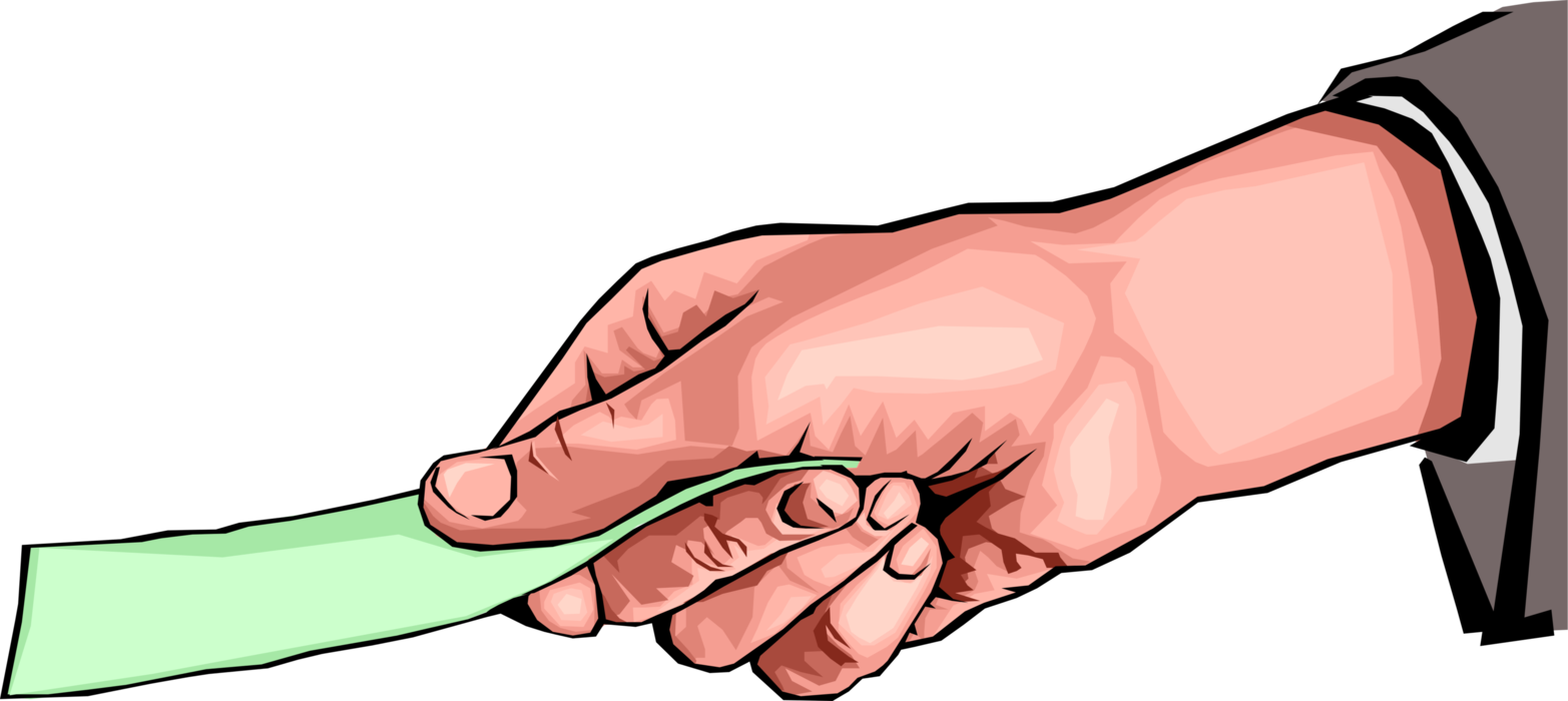 Vector Illustration Of Hand Receiving Or Giving Currency (1565x700), Png Download
