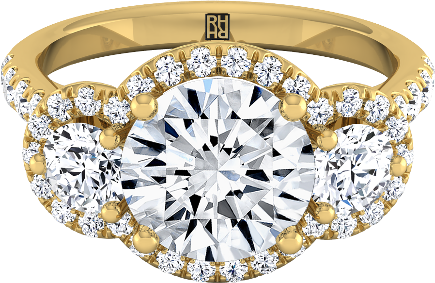 3 Stone Engagement Ring With Diamond Pave Shank In - Engagement Ring (1200x1200), Png Download