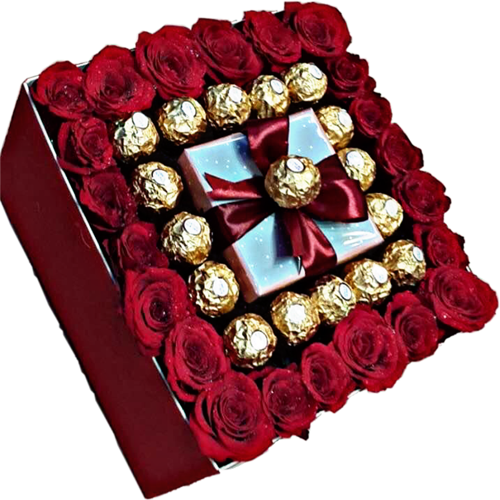 Gift Present Bow Chocolate Ferrerorocher Roses Box - Gift (1024x1025), Png Download