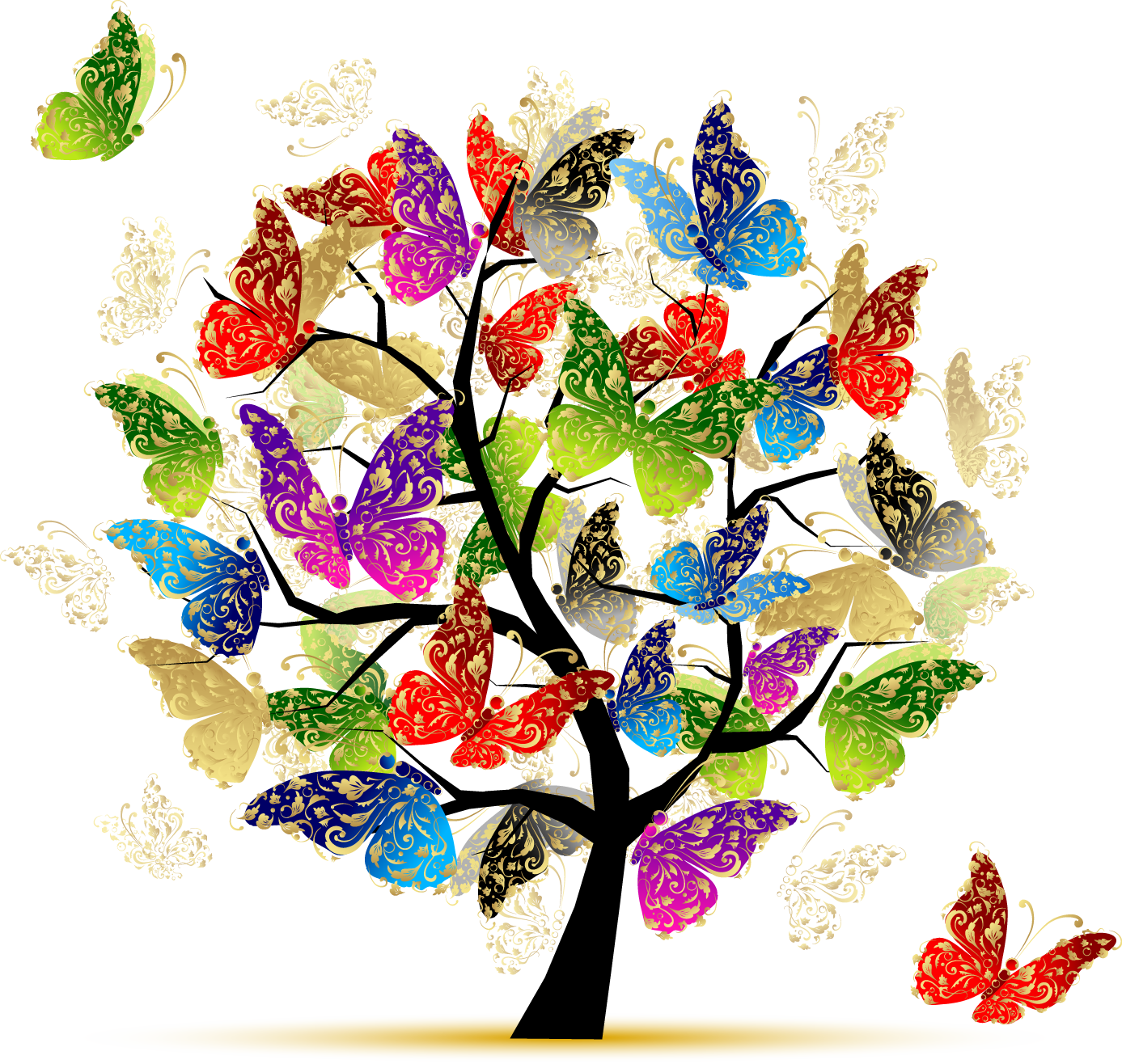 Donor Recognition » Butterfly Tree Illustration - Tree Of Life Butterflies (1387x1316), Png Download