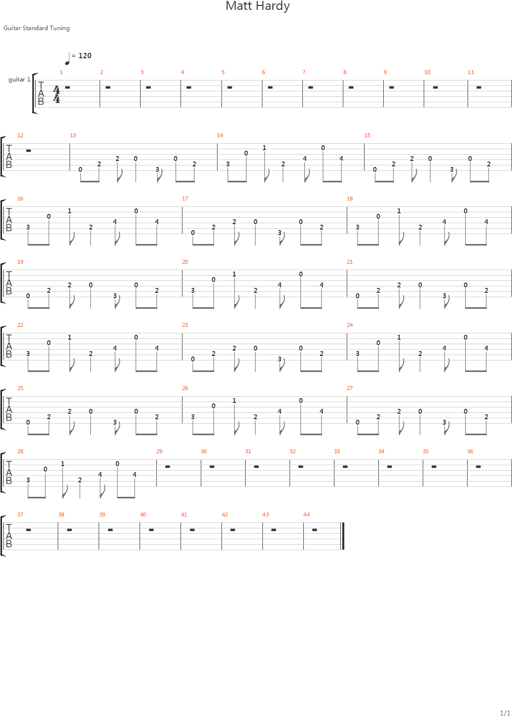 Matt Hardy Theme吉他谱 - Musical Composition (1110x1570), Png Download