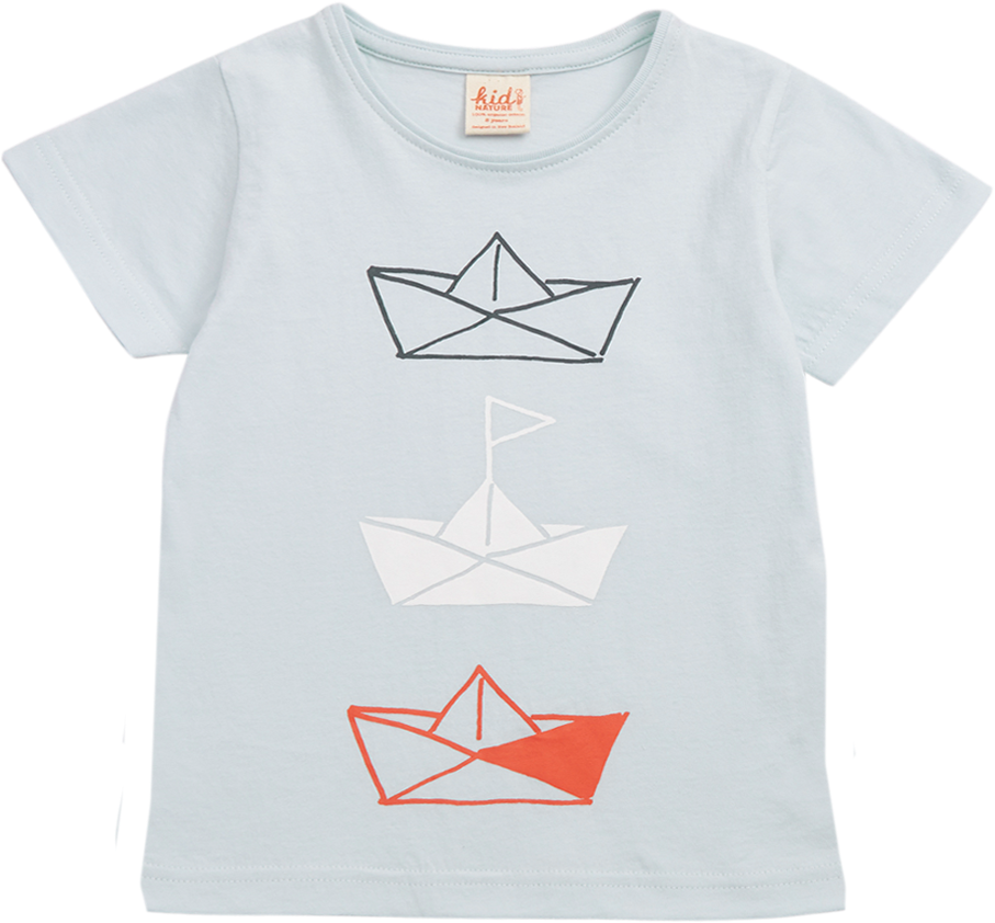 Printed T-shirt In Illusion Blue Paper Boat Print, - Ernie Ball T Shirt (1250x1250), Png Download