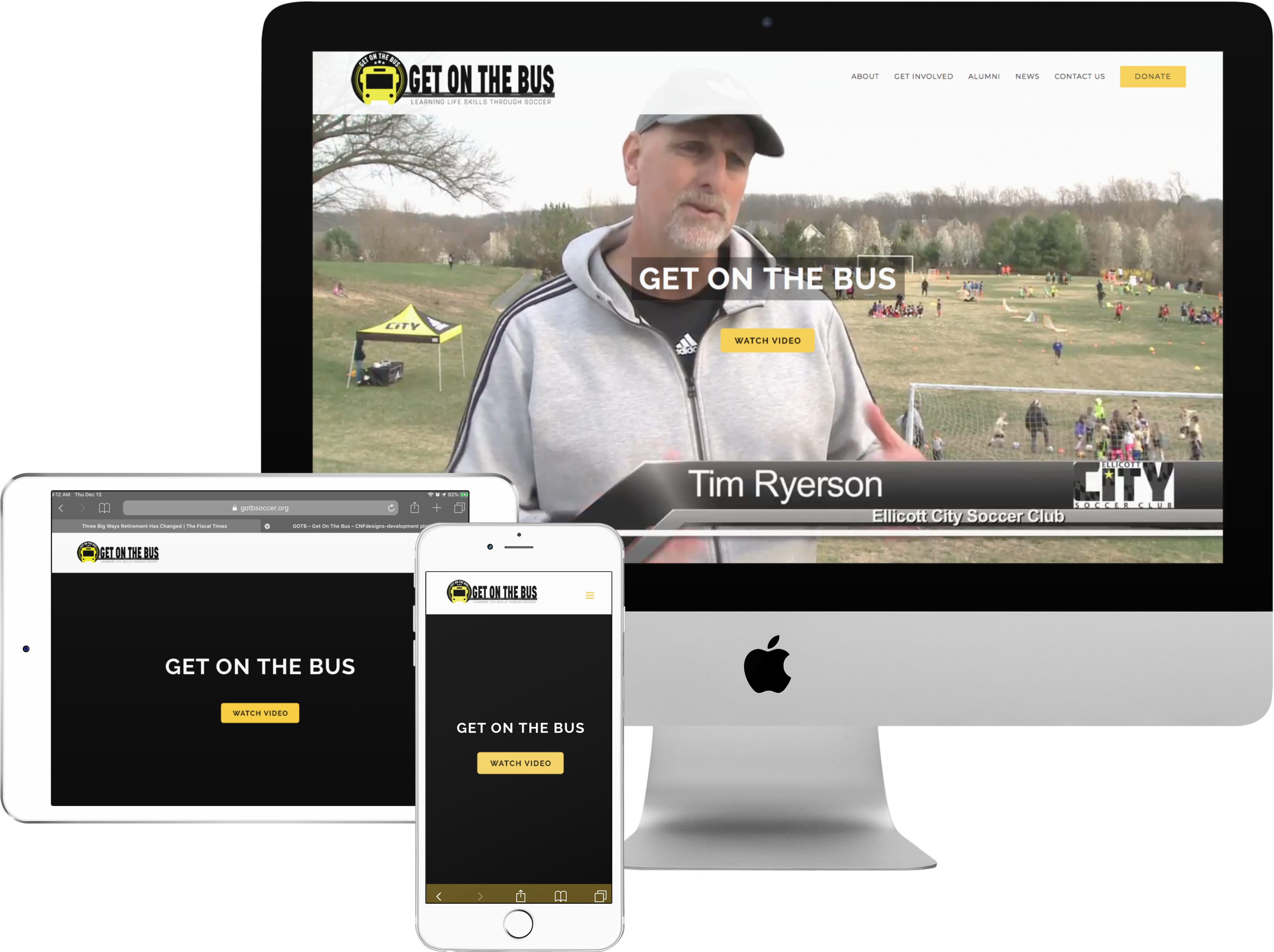 Gotb Responsive Mockup Of An Imac With A White Ipad - Player (3300x2475), Png Download