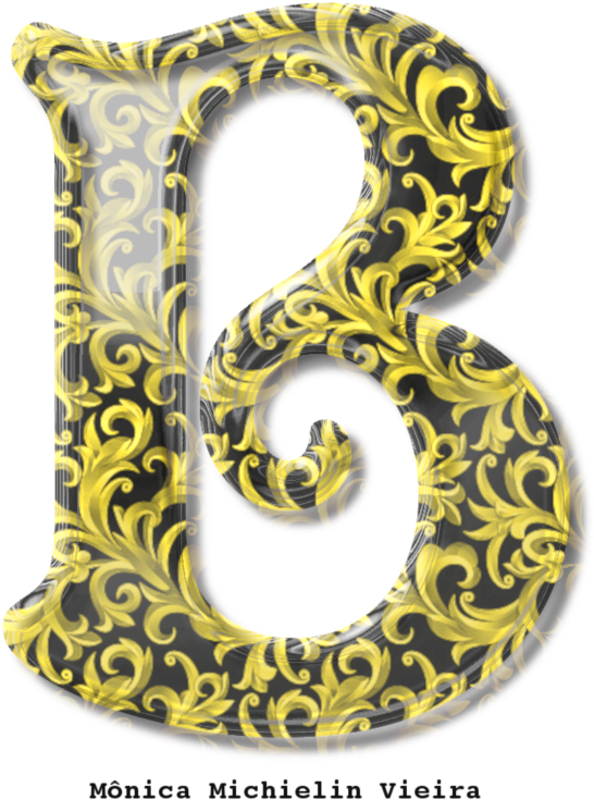 Alfabeto Em Png Com Ornamentos Amarelo E Fundo Preto - Illustration (770x770), Png Download