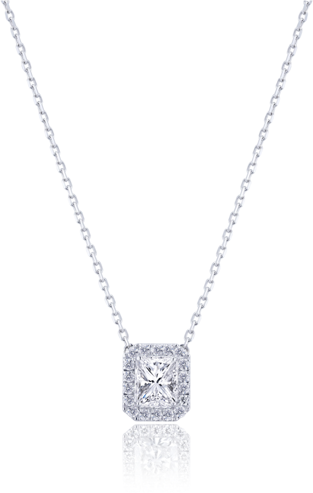 Halo Radiant Cut Diamond Pendant In 18k White Gold - Pendant (1060x1060), Png Download