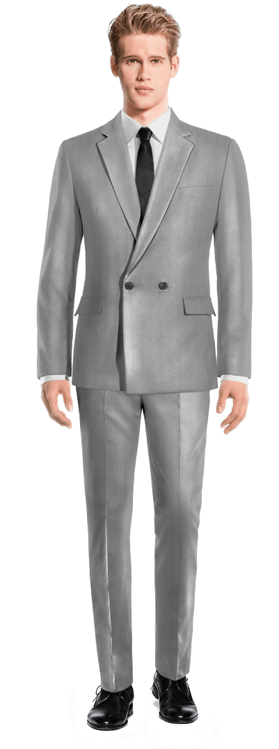 Grey Double Breasted Polyester Suit-view Front - Croisé Costume Carreaux Homme (400x1089), Png Download