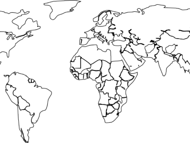 World Map Clipart Outline - Map Black And White Outline (640x480), Png Download