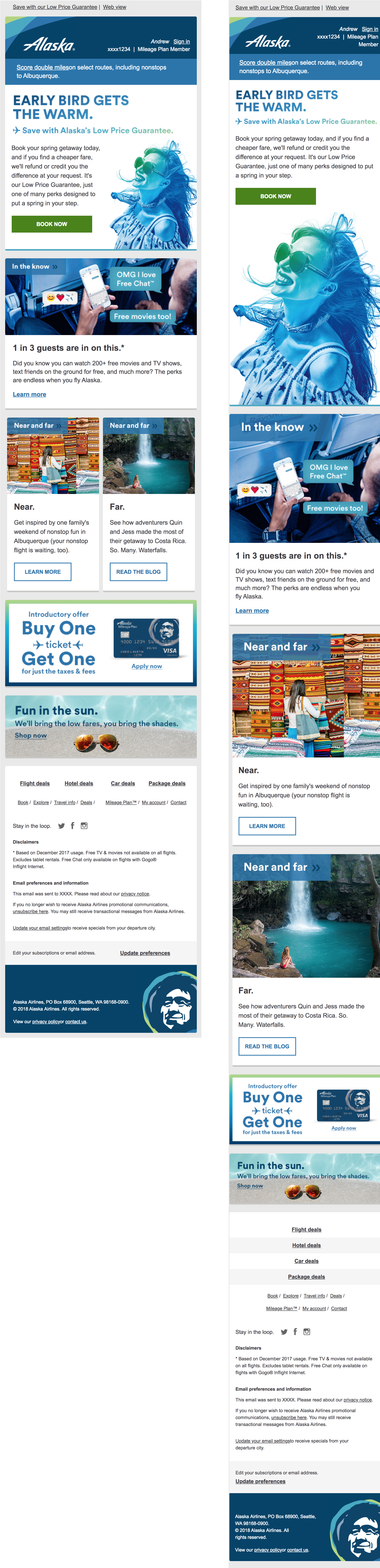 Beautiful Responsive Email From Alaska Airlines - Email (2030x8170), Png Download
