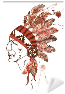 Watercolor Native American Indian Chief Self-adhesive - Threat Of The White Man (400x400), Png Download