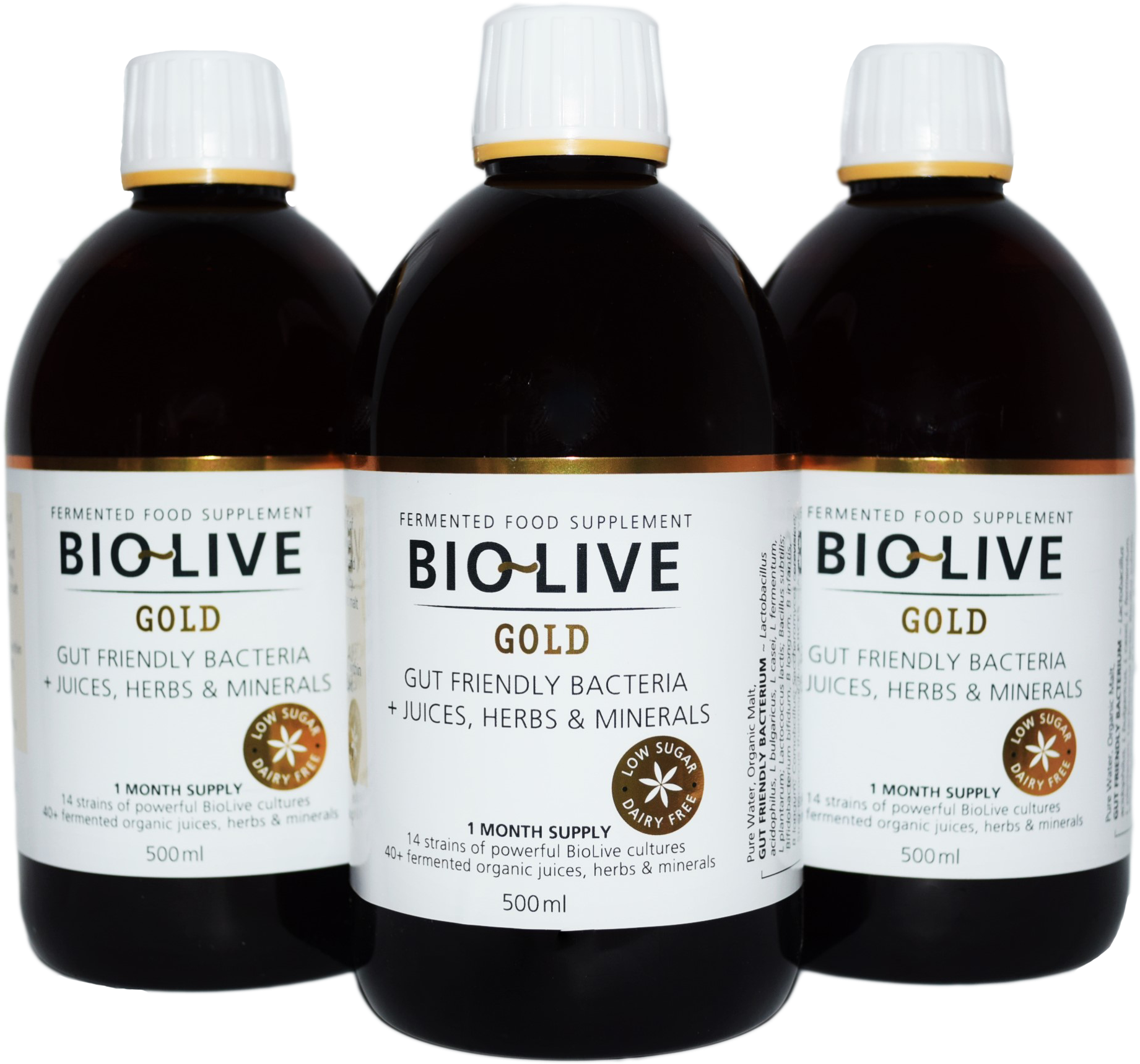 Bio Live Gold 3 Bottles Png - Glass Bottle (2992x2000), Png Download