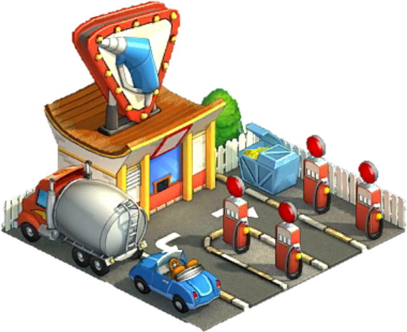 Gas Station - Gas Station Cartoon Png (584x474), Png Download